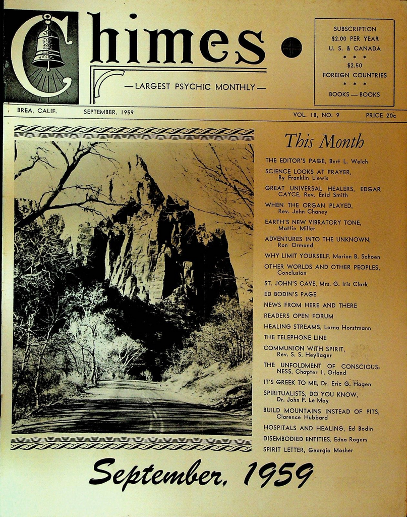 Chimes Magazine Psychic September 1959 John Chaney Eric Hagen Edna Rogers