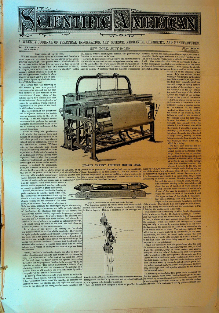 Scientific American July 10 1869 Mann's Plow Lyall's Positive Motion Loom0