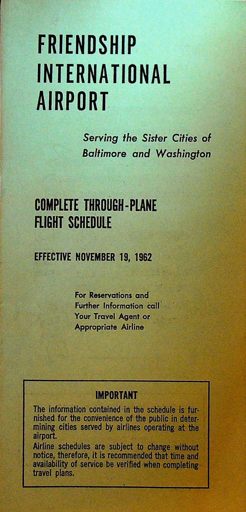 Friendship International Airport Flight Schedule 1962 Washington DC Baltimore0