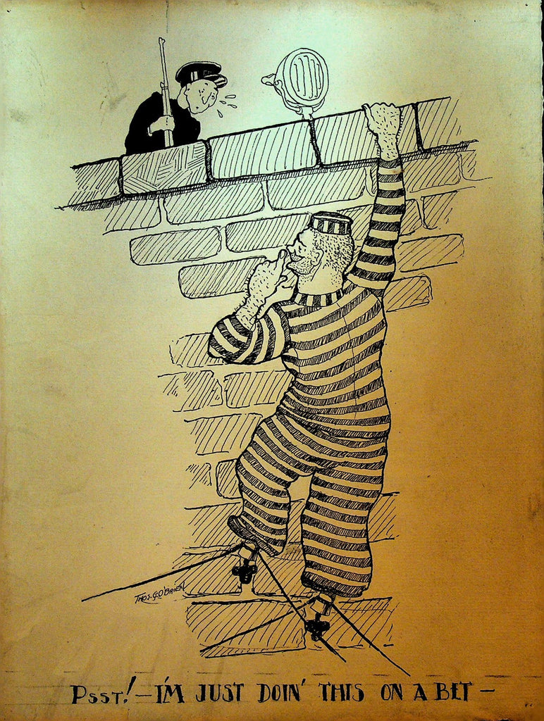 Thomas G O'Brien Original Art Gag Prisoner Escape On a Bet Police Prison0