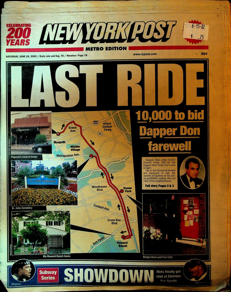 New York Post June 15 2002 John Gotti Funeral Last Ride Mob Mafia Tiger Woods0