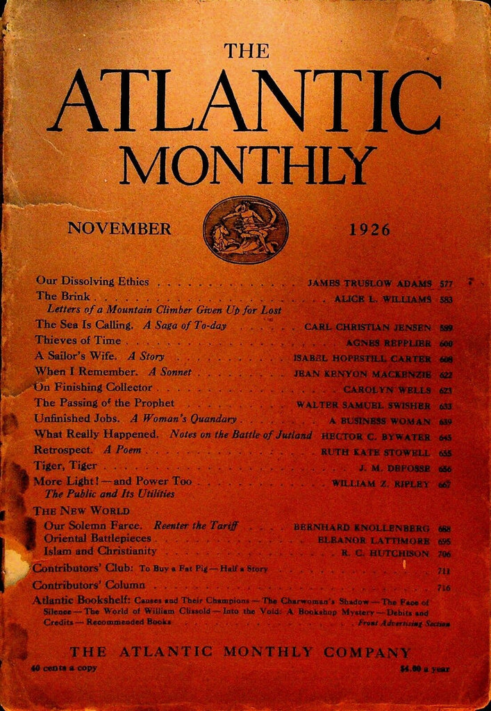 Atlantic Monthly Magazine November 1926 Carolyn Wells Battle of Jutland