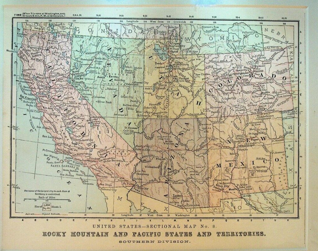 Rocky Mountain & Pacific States & Territories Sectional Map 8 1881 Appleton