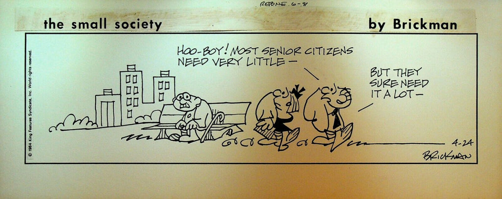 The Small Society Original Comic Strip Art April 24 1984 Senior Citizens