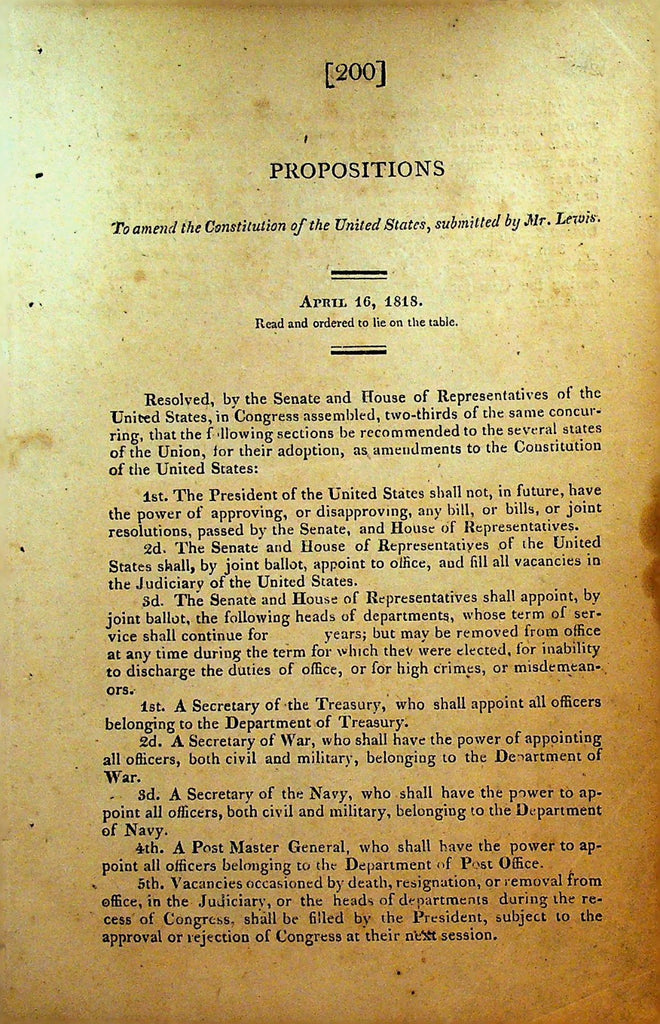 Congressional Report Constitutional Amendment Proposition April 16 18180