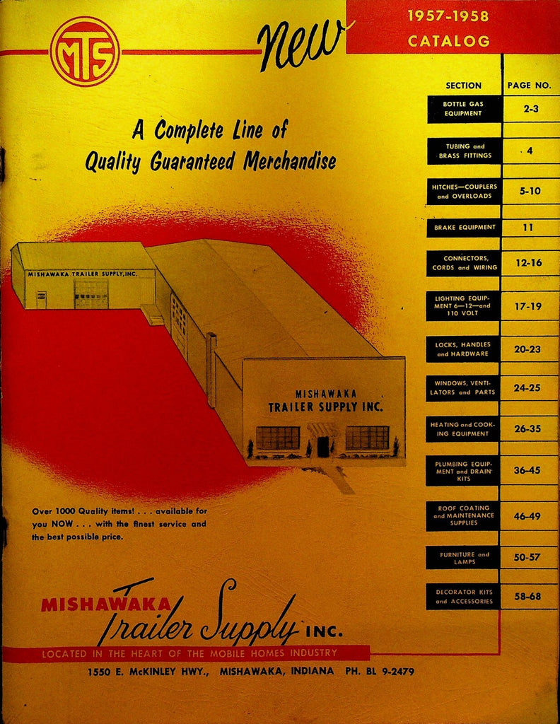 Mishawaka Trailer Supply Catalog 1957 Indiana Hitches Brakes Furniture Lamps0