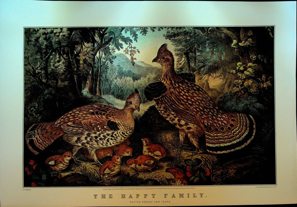 Currier & Ives Calendar Topper 1965 The Happy Family Ruffed Grouse & Young