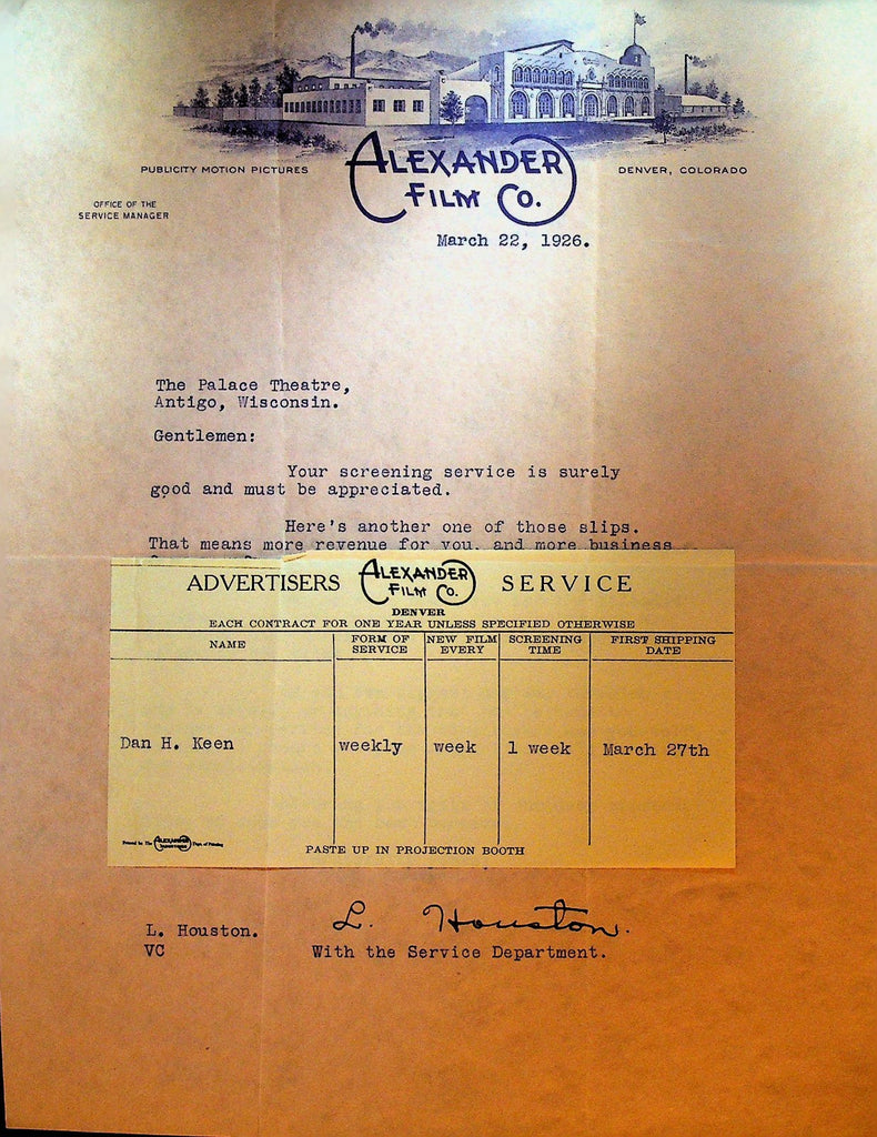 Alexander Film Letterhead March 22 1926 Dan H Keen0