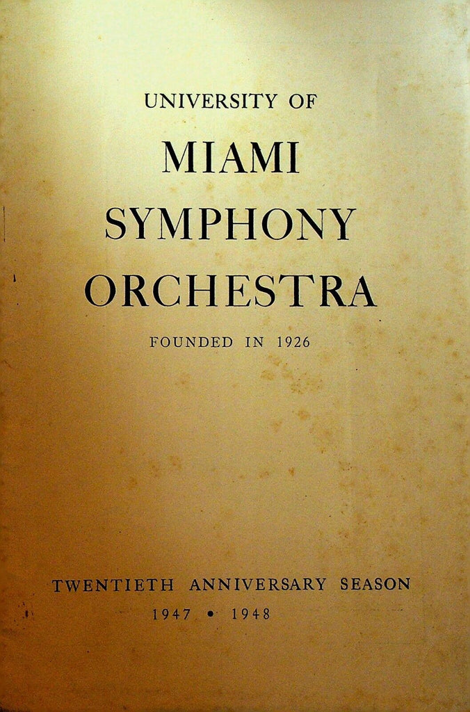 University of Miami Symphony Orchestra Program December 1947 Helen Traubel