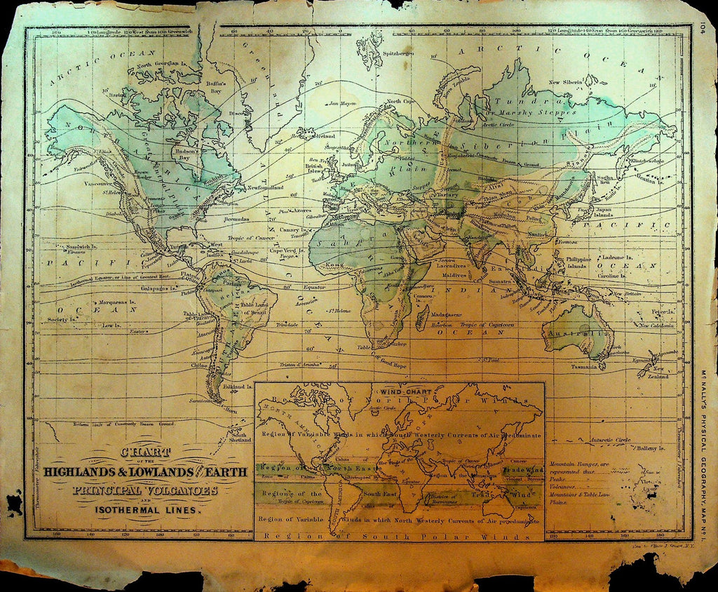 McNally's System of Geography 1860s Map 1 Highlands & Lowlands of Earth0