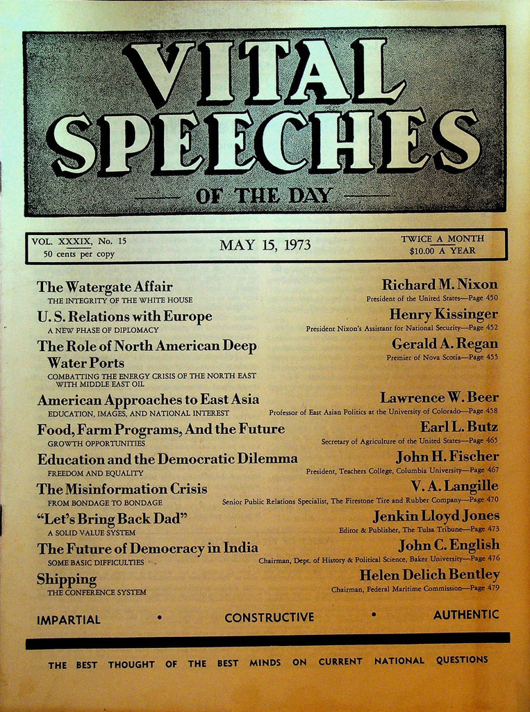 Vital Speeches of the Day May 15 1973 Watergate Richard Nixon0