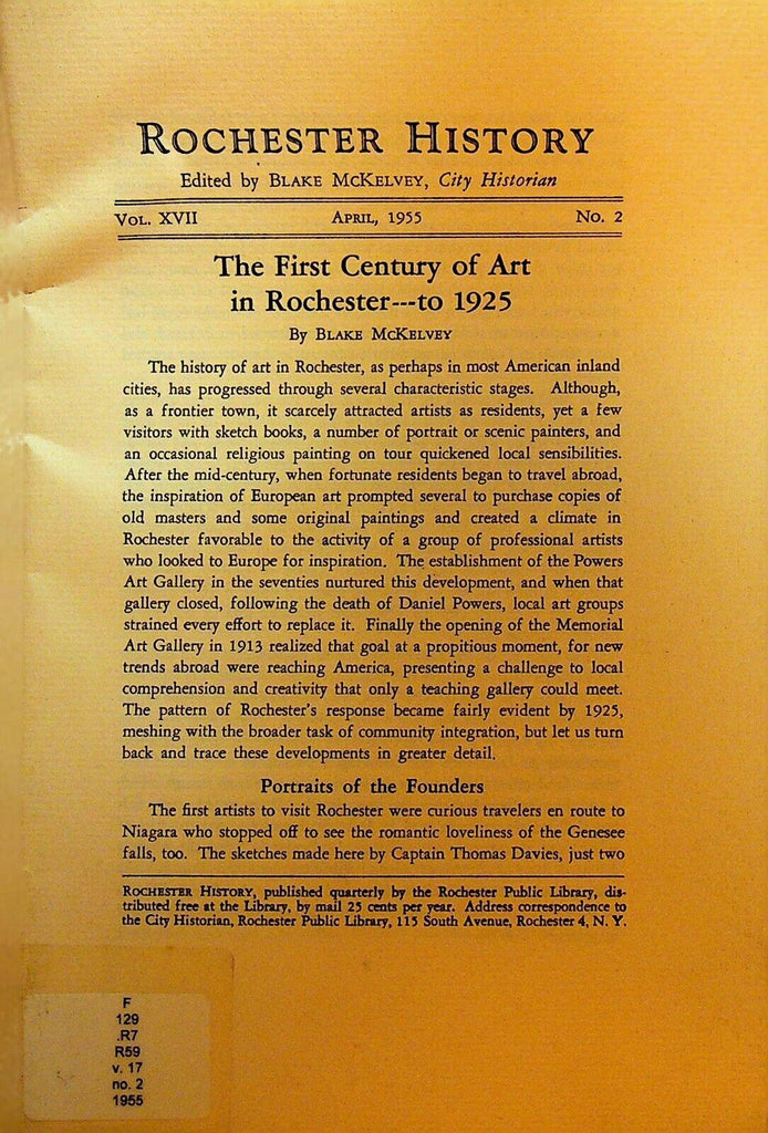 Rochester History Magazine April 1955 Art in Rochester NY