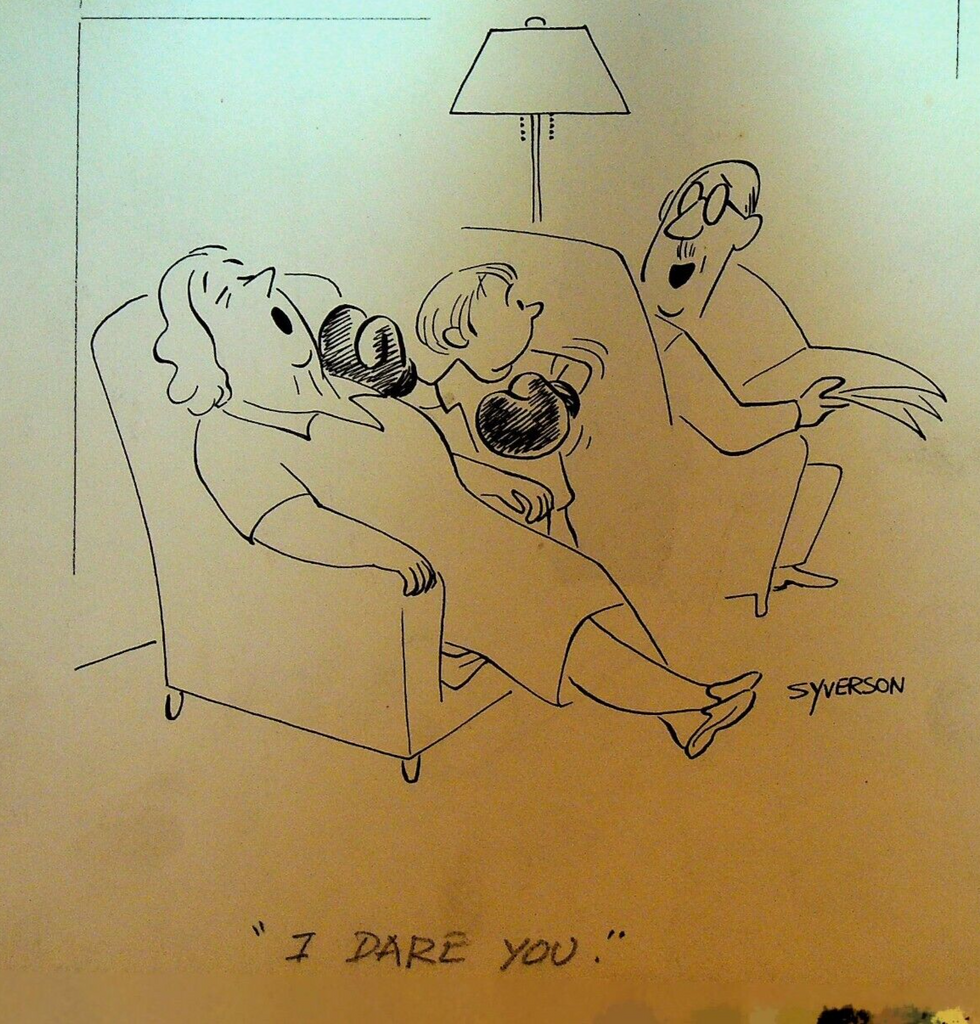 Henry S Syverson Original Art Wife Sleeping Husband Child Boxing Glove I Dare U