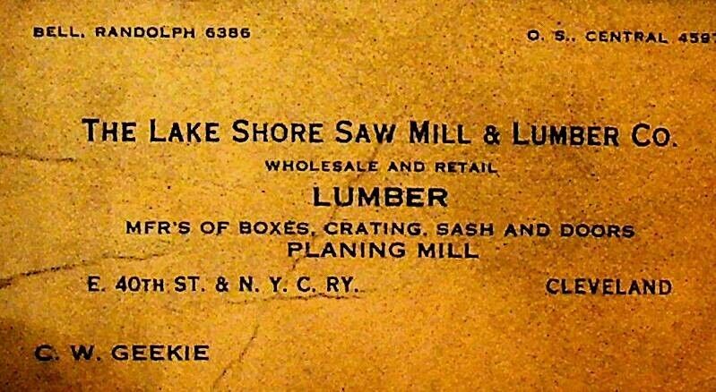 Lake Shore Saw Mill & Lumber Co Business Card 1930s Cleveland Ohio CW Geekie