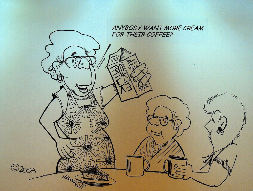 Bill Landis Original Cartoon Art The Villages Daily Sun 2008 Skim Milk Coffee