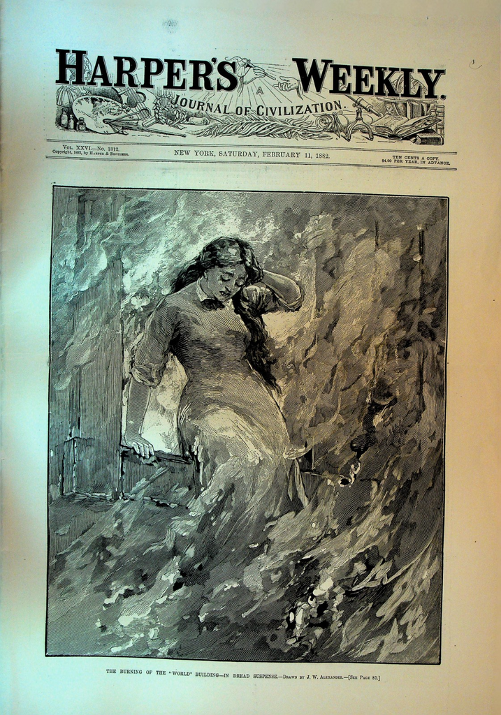 Harper's Weekly February 11 1882 Thomas Nast World Newspaper Building Fire NYC0