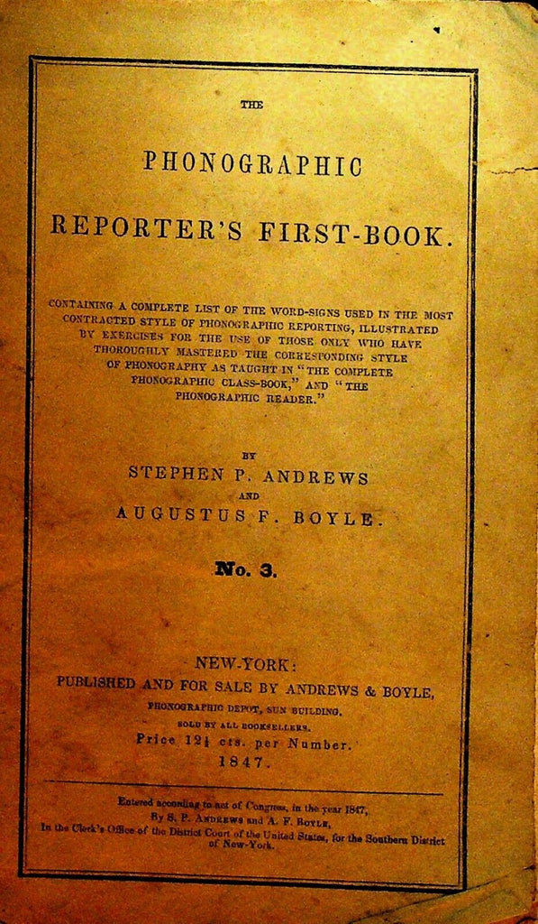 The Phonographic Reader's First Book #3 1847 Stephen Andrews Augustus Boyle