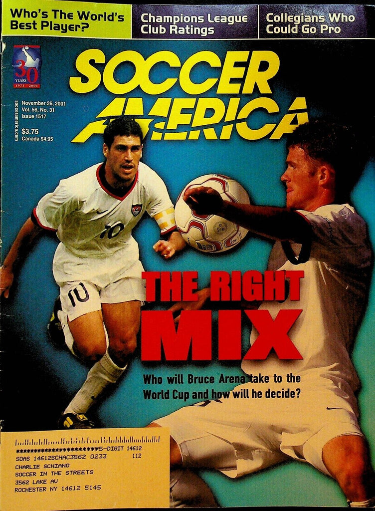 Soccer America November 26 2001 Claudio Reyna John O'Brien Dunga