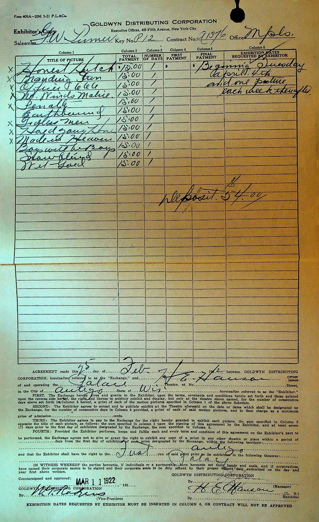 Goldwyn Distributing Contract February 25 1922 Made in Heaven Boys Will Be Boys0