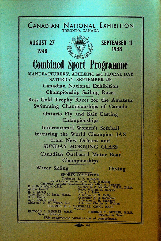 Canadian National Exhibition Combined Sport Program September 4 19480