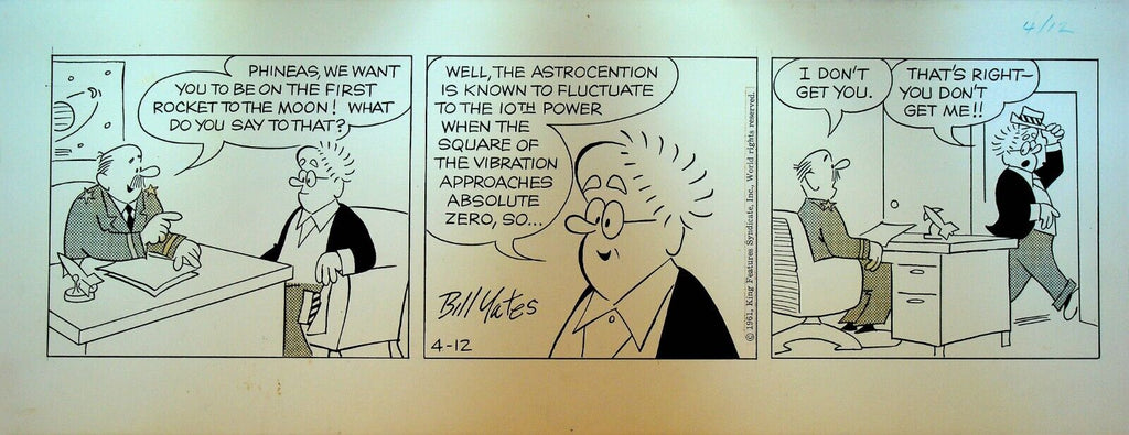 Professor Phumble Original Comic Strip Art Bill Yates April 12 1961 Moon Rocket