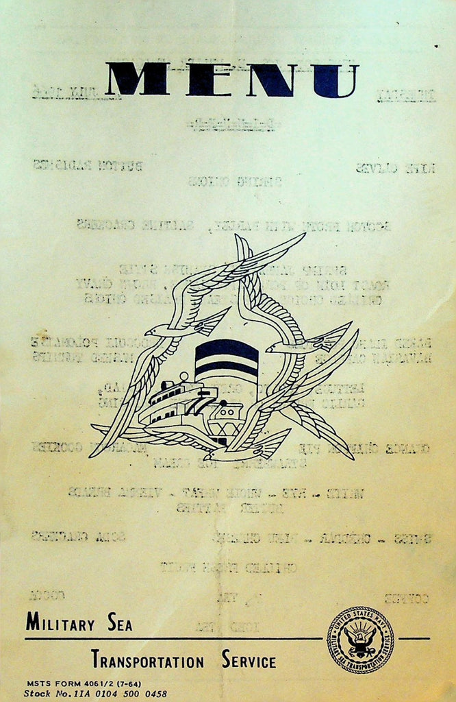 MSTS Menu July 21 1966 USNS Sgt Joseph E Muller Military Sea Transportation0