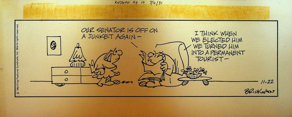 The Small Society Original Comic Strip Art November 22 1984 Senator as Tourist