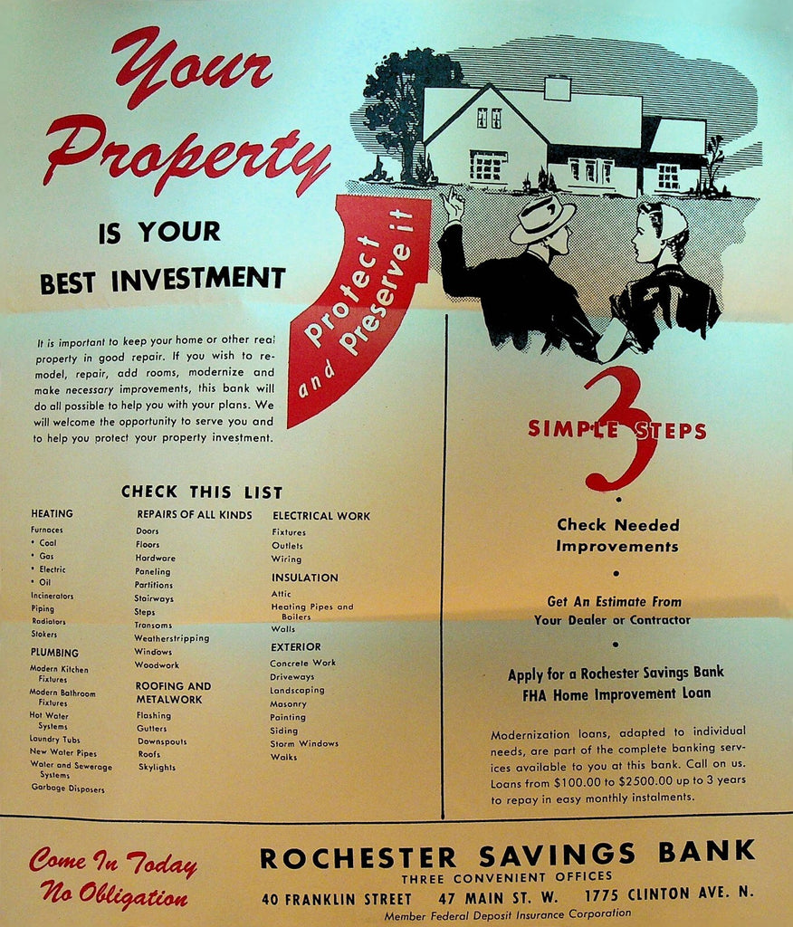 Rochester NY Savings Bank 1953 Your Property Is Your Best Investment Ad Sheet0