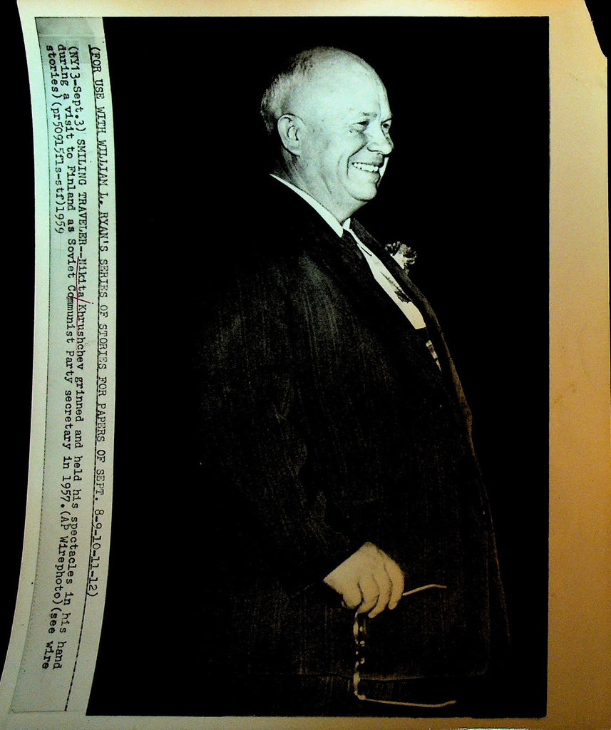 Nikita Khrushchev Wire Photo 1959 Visit to Finland0