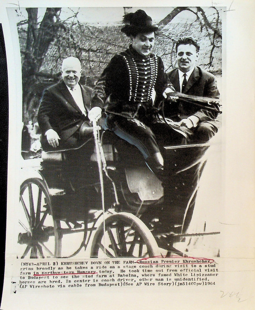 Nikita Khrushchev Wire Photo 1964 Stage Coach Ride in Hungary0