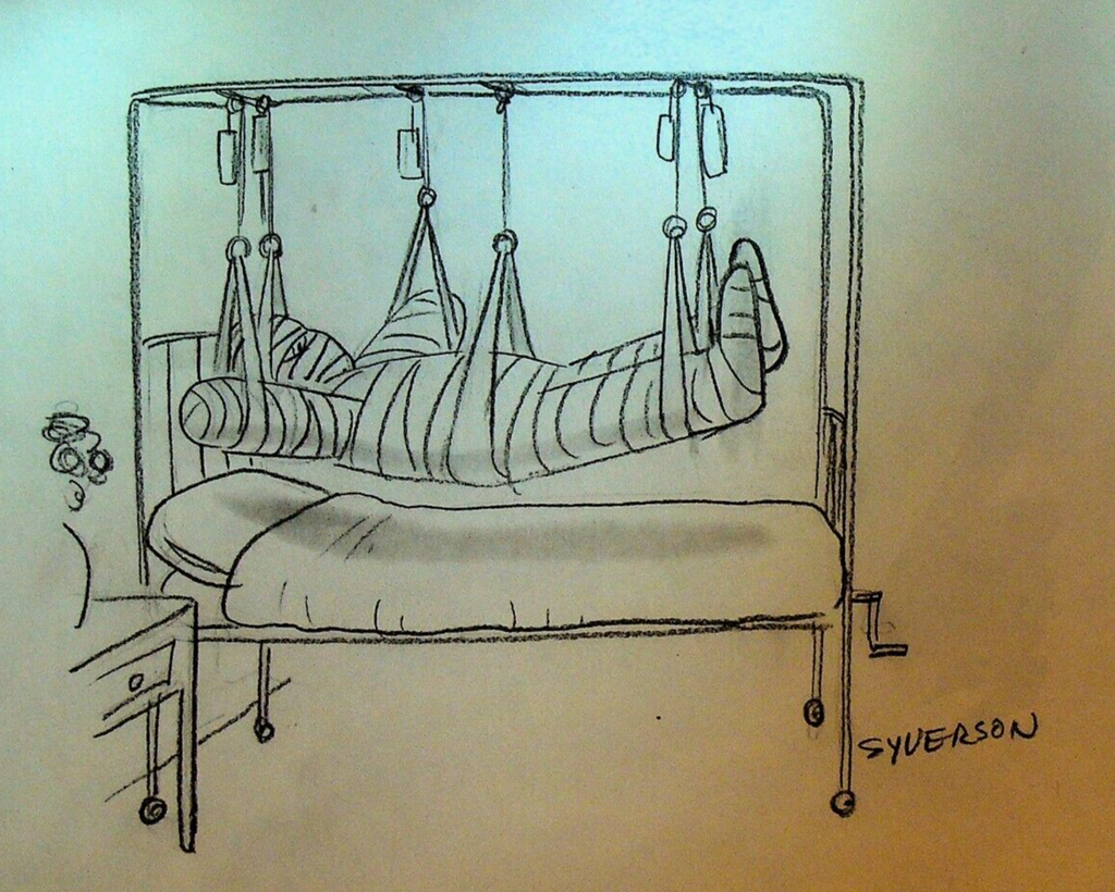 Henry S Syverson Original Art Man Fully Suspended Hospital Bed Full Body Cast