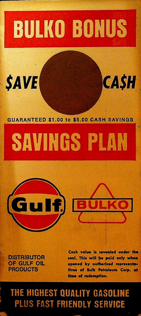 Gulf Oil Bulko Bonus Savings Plan Stamp Book ca 19650