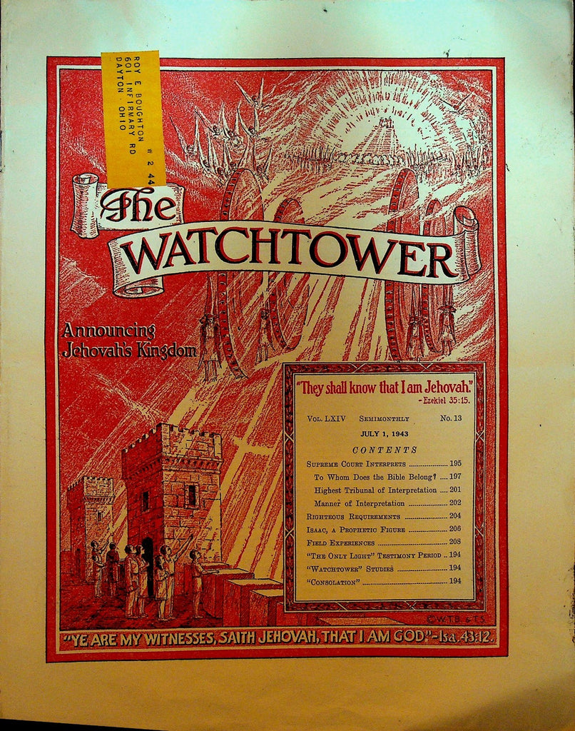 The Watchtower Magazine Jehovah's Witness July 1 1943 Interpretation0