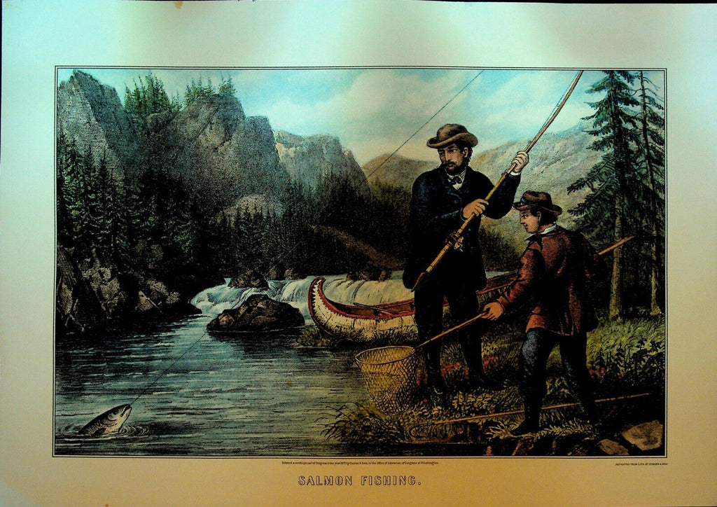 Currier & Ives Calendar Topper 1968 Salmon Fishing