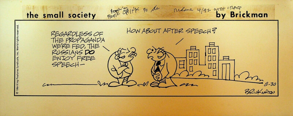 The Small Society Original Comic Strip Art August 30 1984 Russia Free Speech