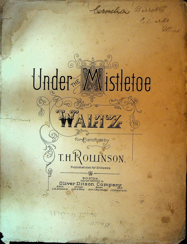 Under the Mistletoe Waltz TH Rollinson 1891 Oliver Ditson Sheet Music0