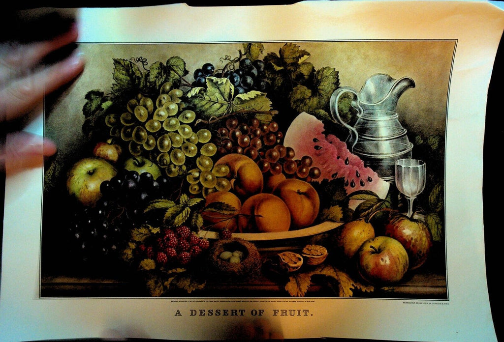Currier & Ives Calendar Topper 1962 A Dessert of Fruit Raspberries Grapes Apples