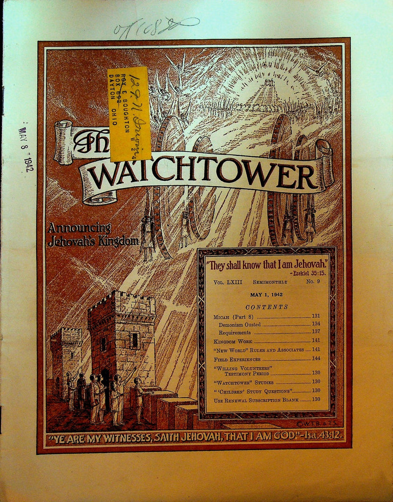 The Watchtower Magazine Jehovah's Witness May 1 1942 Micah0