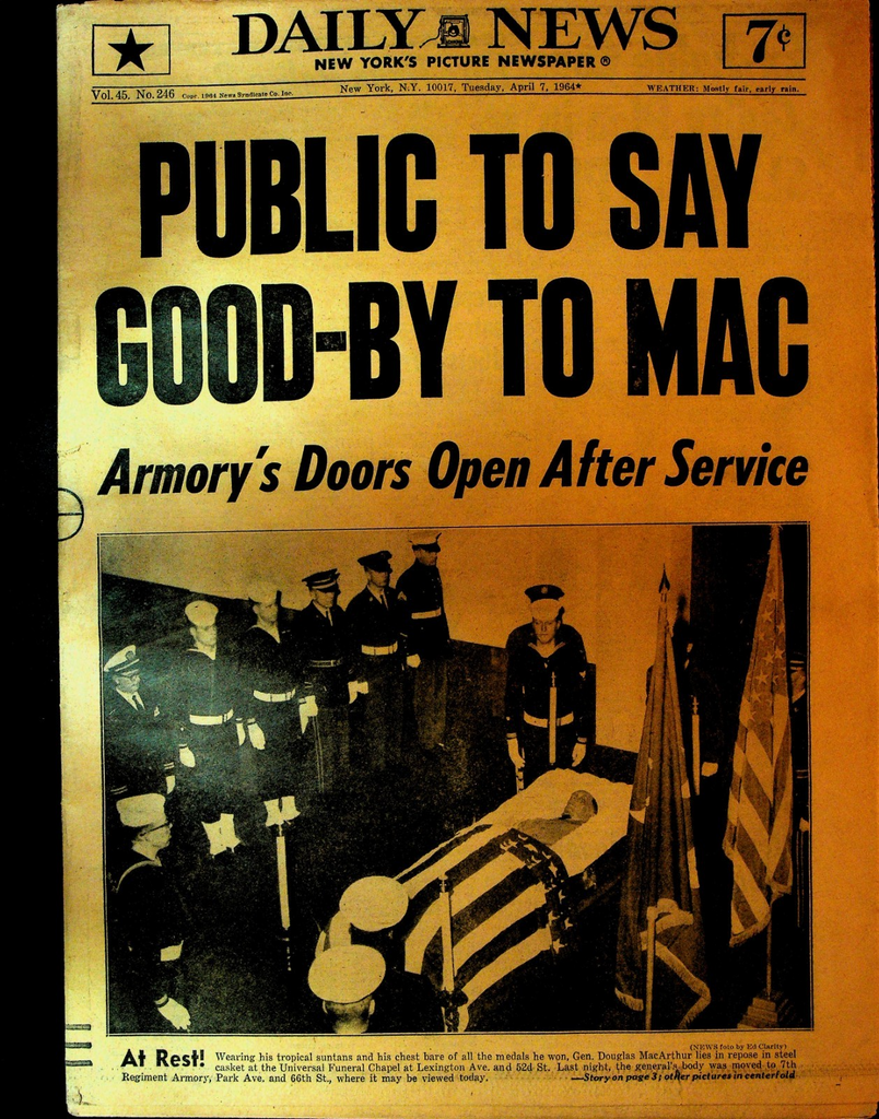 New York Daily News April 7 1964 General Douglas MacArthur Death Bill Hartack0