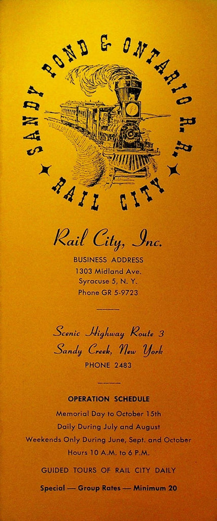 Sandy Pond & Ontario Railroad Brochure 1950s Rail City Syracuse NY0