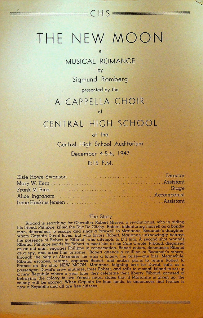 The New Moon Playbill Central High School Omaha Nebraska December 19470