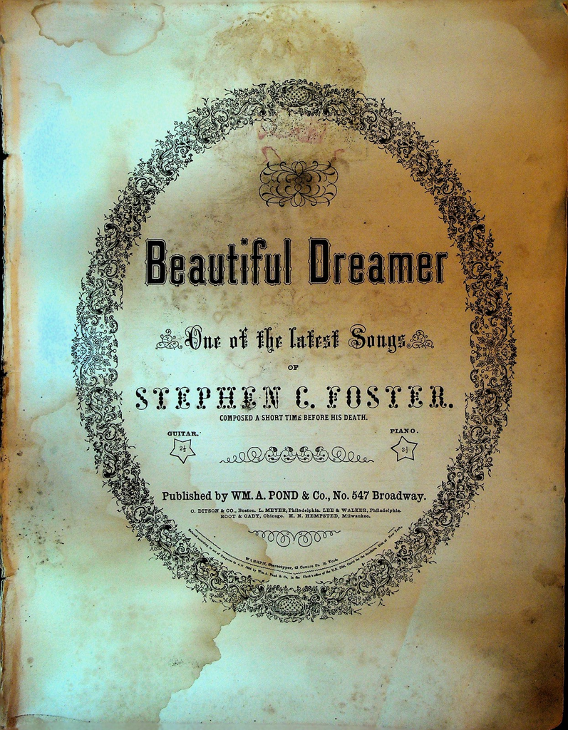 Beautiful Dreamer Sheet Music Stephen C Foster 1865 #20