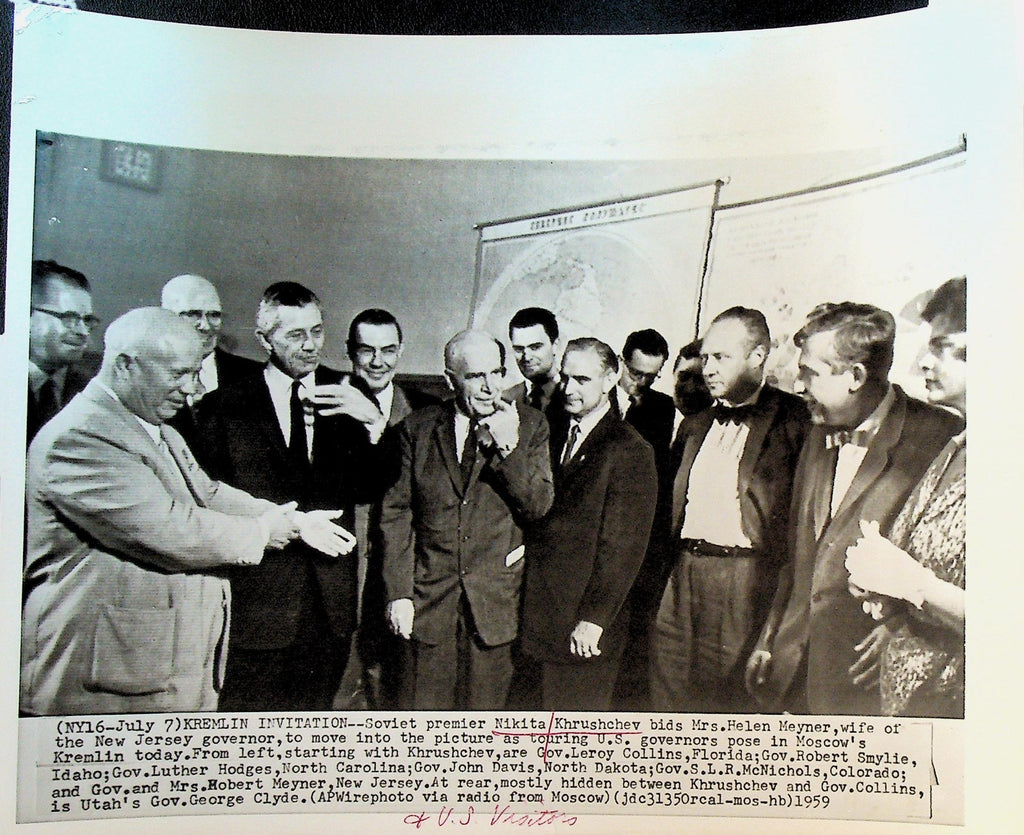 Nikita Khrushchev Wire Photo 1959 Touring US Governors Luther Hodges0