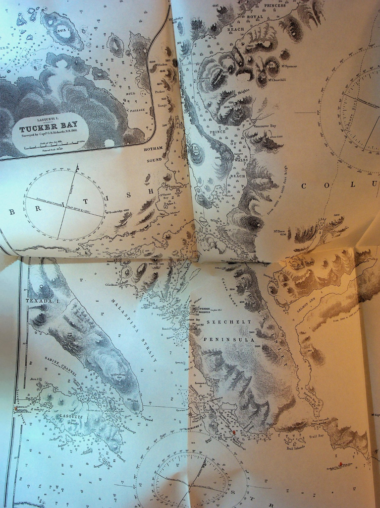 Strait of Georgia Between Vancouver & British Columbia Map Canada 19370