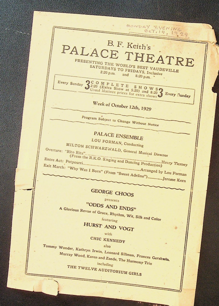 BF Keith Palace Theatre Vaudeville Program October 12 1929 Rosita & Ramon0