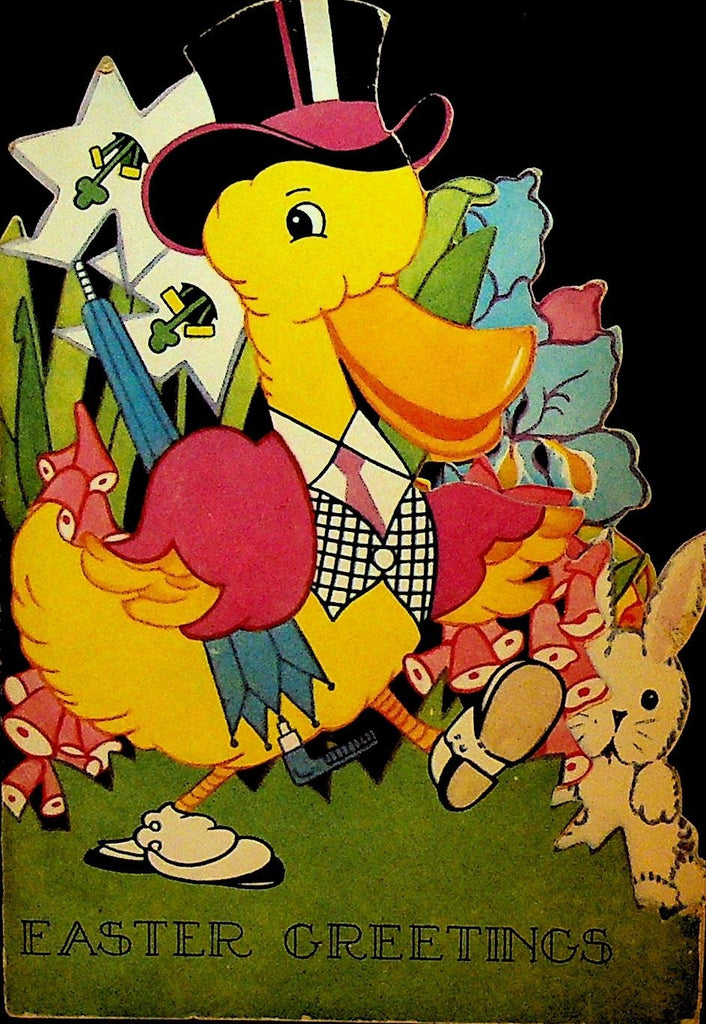 Easter Greetings 1936 Greeting Card Booklet Young Duck Bunny0