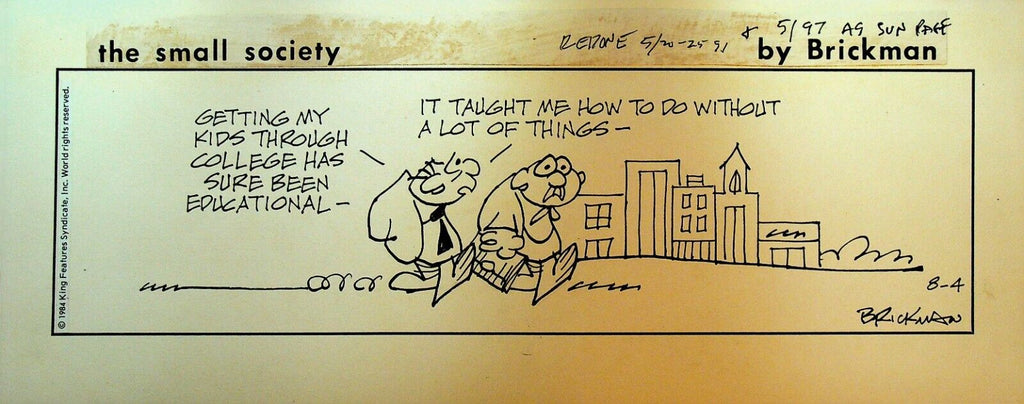 The Small Society Original Comic Strip Art August 4 1984 College Is Expensive