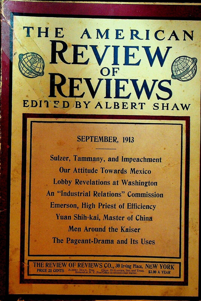 American Review of Reviews September 1913 Yuan Shikai China Tammany Hall
