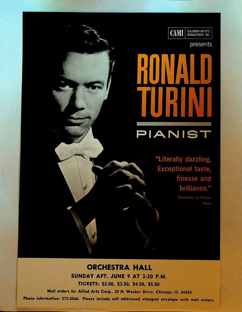 Ronald Turini Pianist Ad Sheet 1963 Orchestra Hall Chicago0