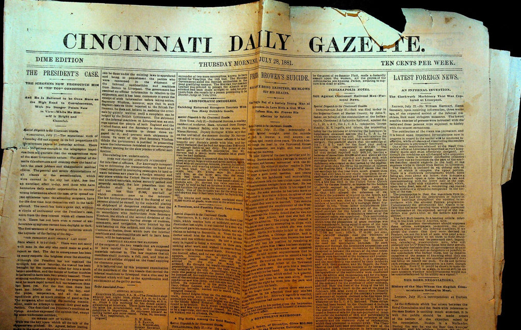 Cincinnati Daily Gazette July 28 1881 President Garfield Lincoln Park Chicago0